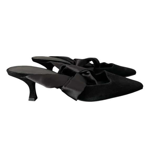 NWT Mango Classic Solid Black Genuine Leather Tied Down Knot Heeled Mules Shoes - Picture 2 of 8